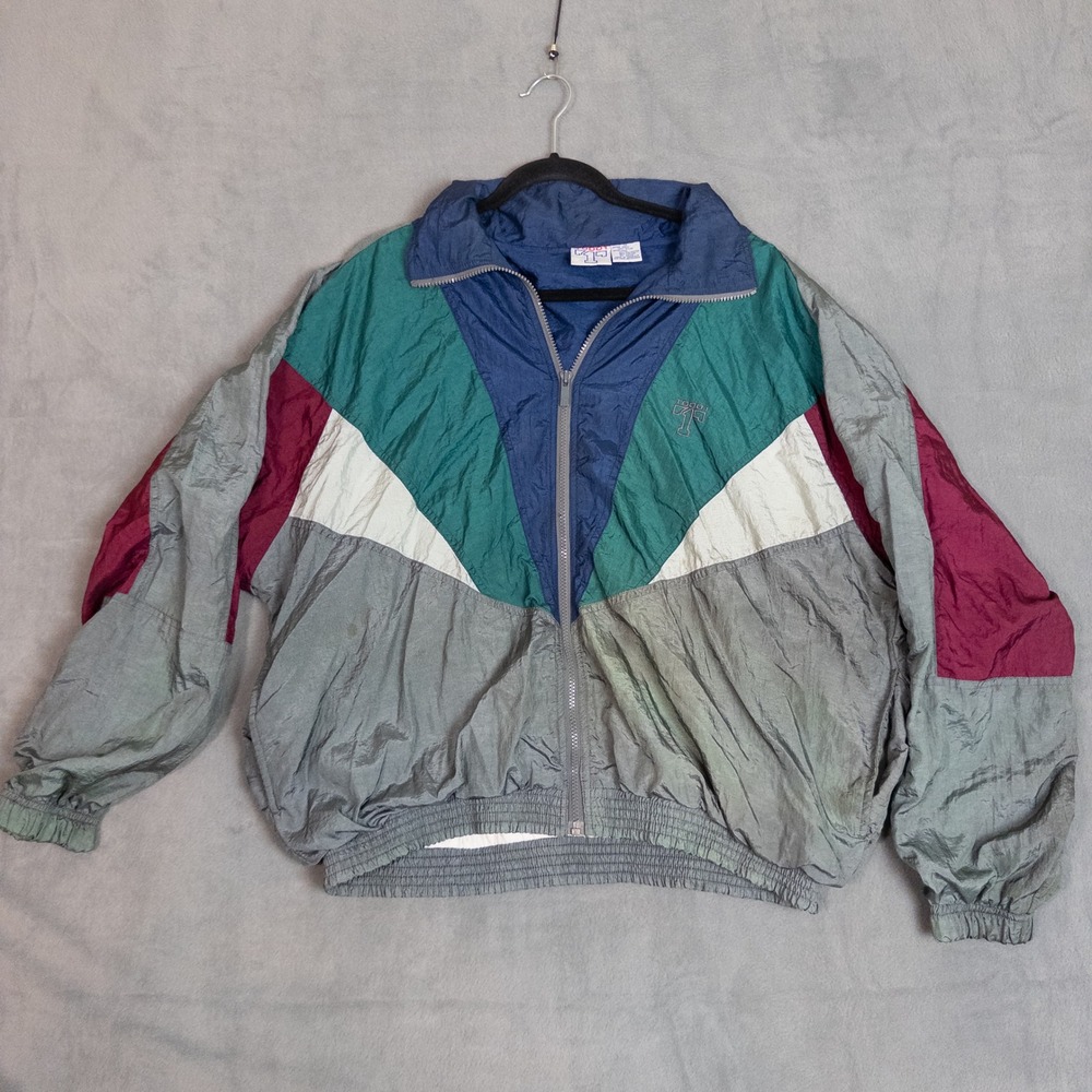 Todd1 Windbreaker Unisex 1X Multi Color Good Vintage 90s Colorblock Zip Up